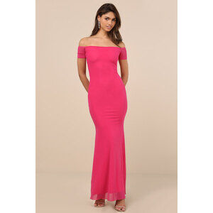 Lulus Faizah Hot Pink Mesh Off-the-shoulder Mermaid Maxi Dress - Size XL